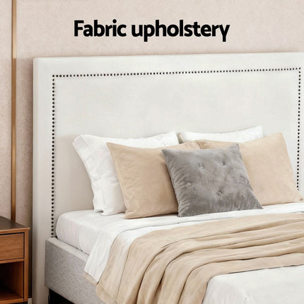 Artiss Queen Bed Frame with Headboard Platform Bed Base Grey Beige Fabric Metal