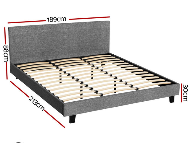 Artiss BedStory King Bed Frame Set With Hybrid Mattress Medium Firm Linen Grey