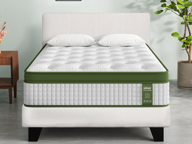 Artiss King Single Bed Set with BedStory Hybrid Mattress Upholstered Platform White Boucle Fabric