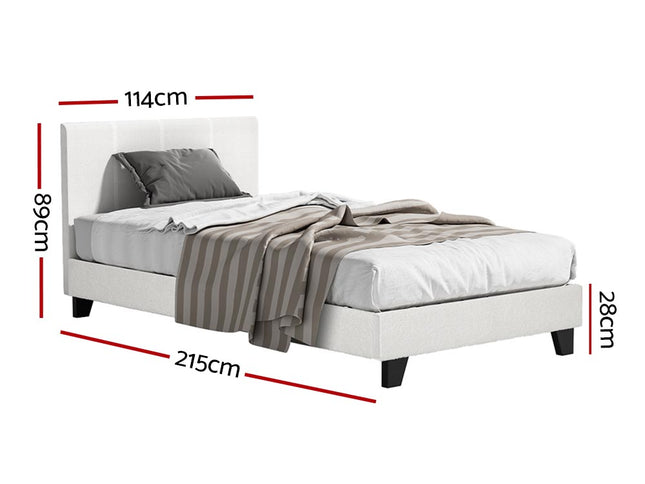 Artiss King Single Bed Set with BedStory Hybrid Mattress Upholstered Platform White Boucle Fabric