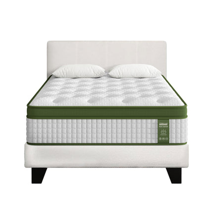 Artiss King Single Bed Set with BedStory Hybrid Mattress Upholstered Platform White Boucle Fabric