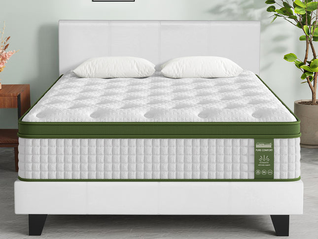 Artiss BedStory Queen Bed Frame Set with Hybrid Mattress and Leather Frame Medium White