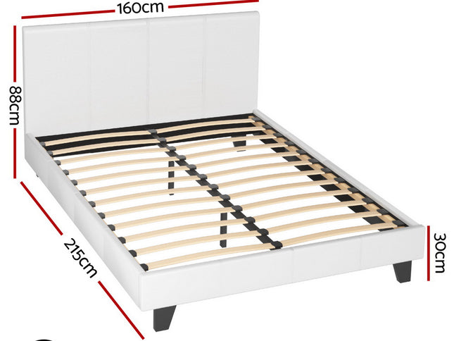 Artiss BedStory Queen Bed Frame Set with Hybrid Mattress and Leather Frame Medium White