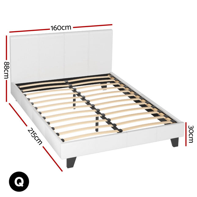 Artiss BedStory Queen Bed Frame Set with Hybrid Mattress and Leather Frame Medium White