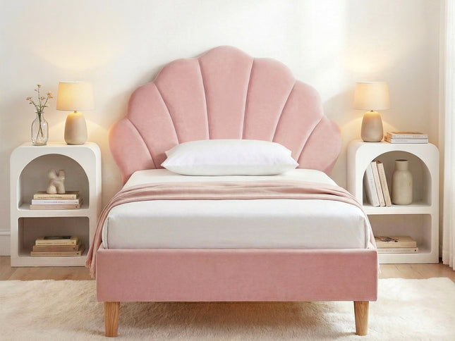Artiss Bed Frame King Single with 2 Bedside Tables Set Scallop Headboard Pink Velvet Fabric Beds Base