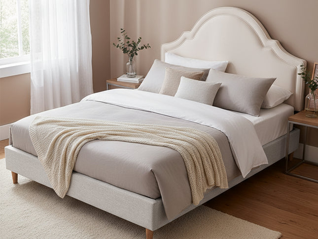 Artiss Queen Bed Frame with Storage Scalloped Velvet Headboard Wooden Platform Base