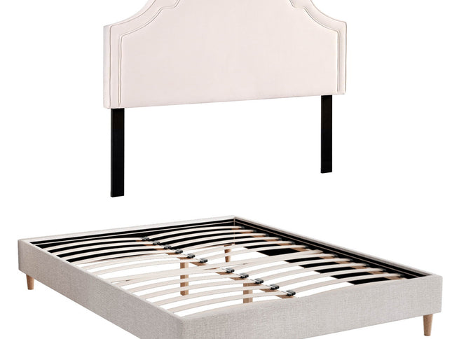 Artiss Queen Bed Frame with Storage Scalloped Velvet Headboard Wooden Platform Base