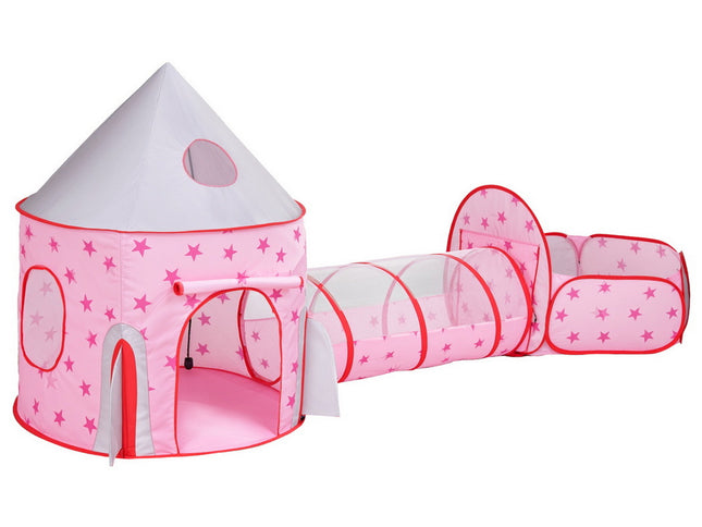 Keezi Kids Playhouse Play Tent Pop Up Castle Crawl Tunnel Basketball Hoop Pink
