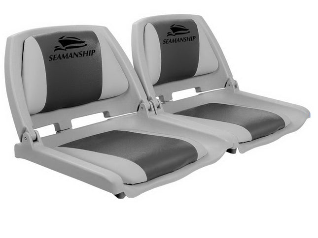 Seamanship 2X Folding Boat Seats Marine Seat Swivel Low Back 4cm Padding Grey