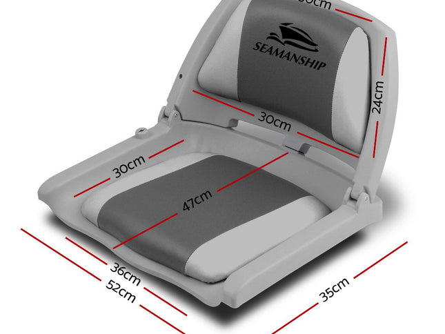 Seamanship 2X Folding Boat Seats Marine Seat Swivel Low Back 4cm Padding Grey