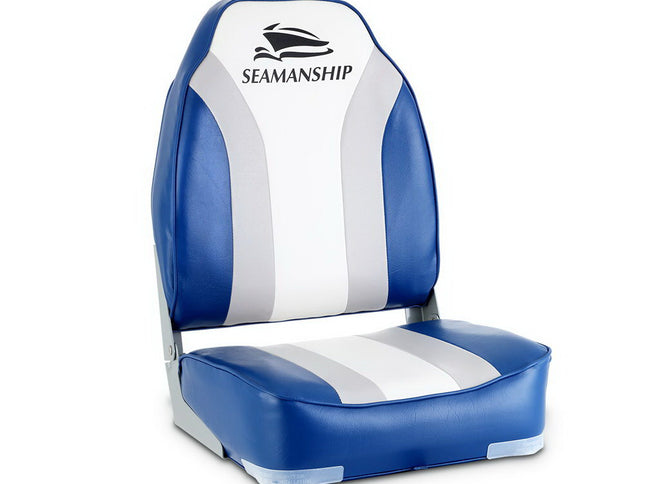 Seamanship 2X Folding Boat Seats Marine Seat Swivel High Back 12cm Padding Blue