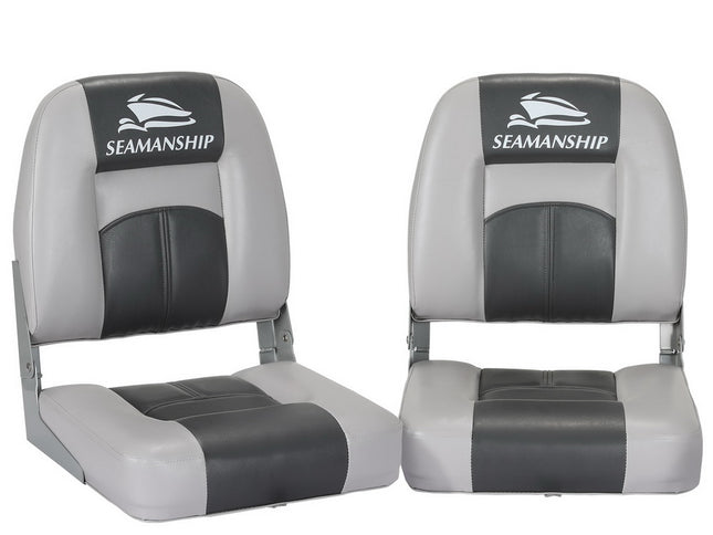 Seamanship 2X Folding Boat Seats Marine Swivel Low Back 10cm Padding Charcoal