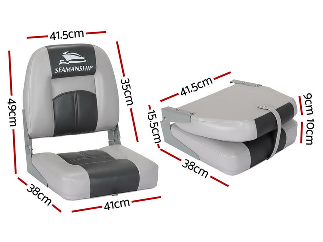 Seamanship 2X Folding Boat Seats Marine Swivel Low Back 10cm Padding Charcoal
