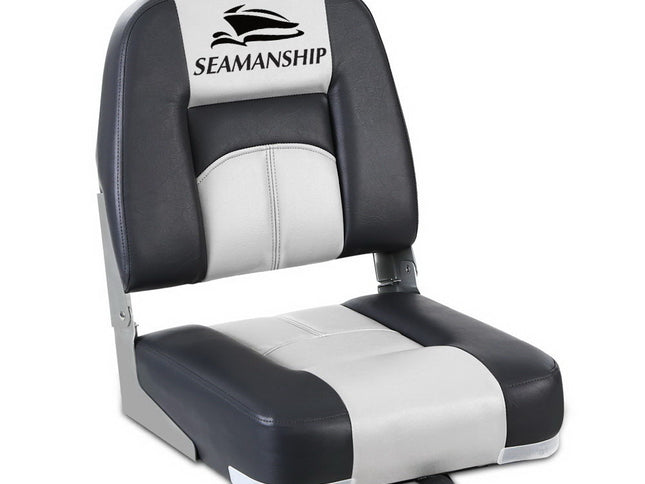 Seamanship 2X Folding Boat Seats Marine Seat Swivel Low Back 10cm Padding Grey