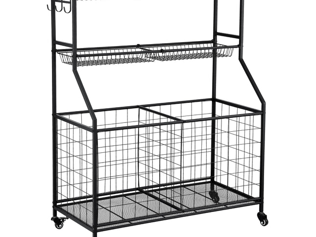 Everfit Sports Equipment Organizer Storage with Wheels Multi-Sport Garage Gym Black