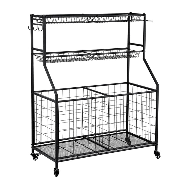 Everfit Sports Equipment Organizer Storage with Wheels Multi-Sport Garage Gym Black