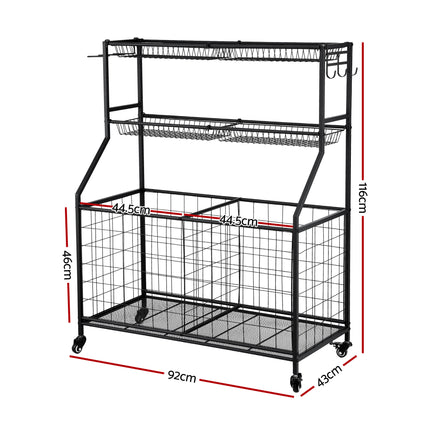 Everfit Sports Equipment Organizer Storage with Wheels Multi-Sport Garage Gym Black