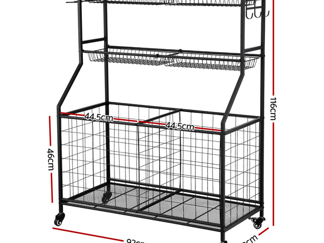 Everfit Sports Equipment Organizer Storage with Wheels Multi-Sport Garage Gym Black