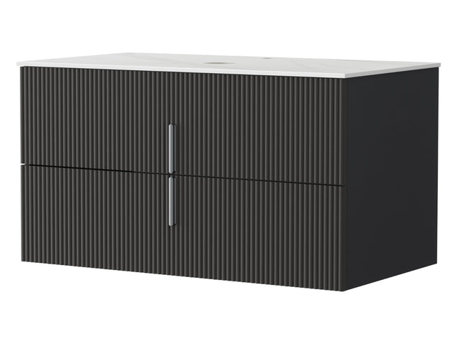 Cefito Vanity Unit 900mm Bathroom Cabinet Storage Wall Hung Black Timber Front