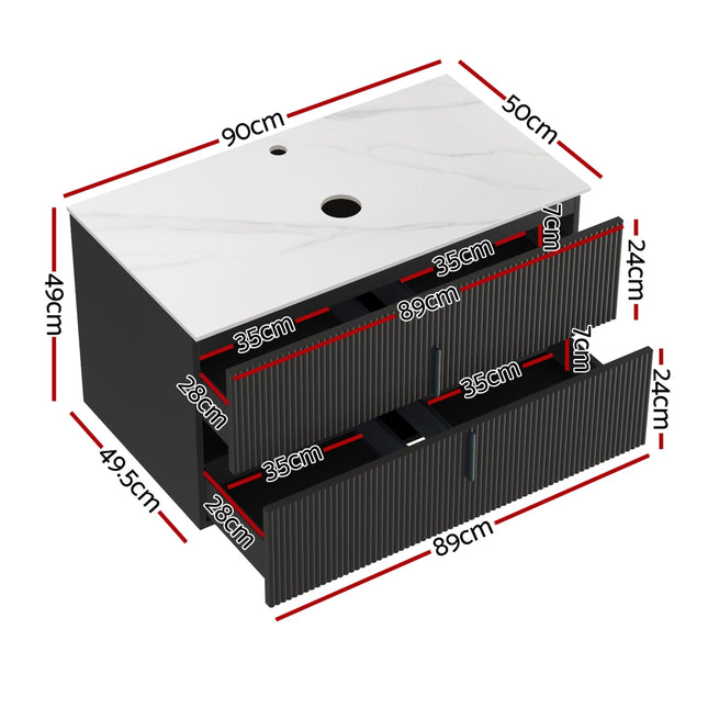 Cefito Vanity Unit 900mm Bathroom Cabinet Storage Wall Hung Black Timber Front