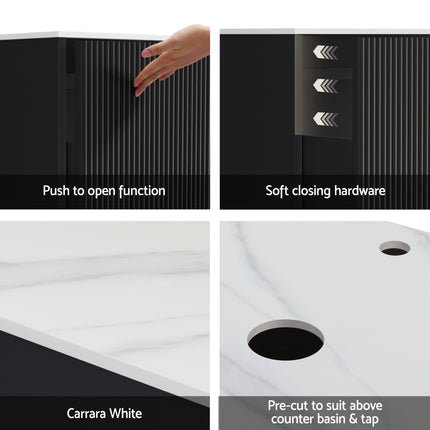 Cefito Vanity Unit 900mm Bathroom Cabinet Storage Wall Hung Grooved Timber Black