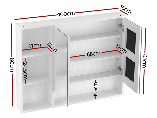 Cefito Bathroom Mirror Cabinet 100CM Vanity Medicine Wall Mounted Storage White