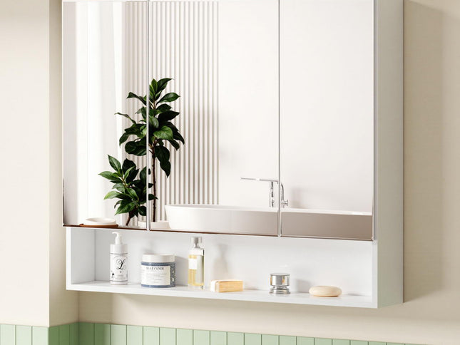 Cefito Bathroom Mirror Cabinet Medicine Adjustable Shelves Wall Hung 900x750mm White