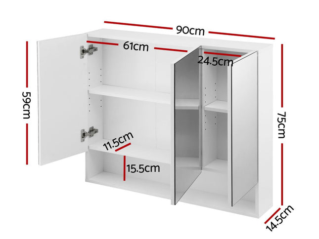Cefito Bathroom Mirror Cabinet Medicine Adjustable Shelves Wall Hung 900x750mm White