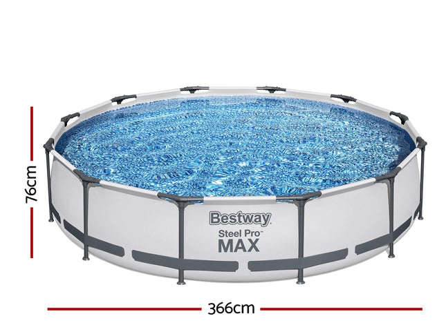 Bestway Swimming Pool 366x76cm Steel Frame Round Above Ground Pools w/ Filter Pump 6473L