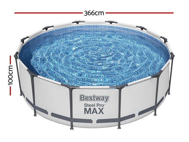 Bestway Swimming Pool 366x100cm Steel Frame Round Above Ground Pools w/ Filter Pump 9150L