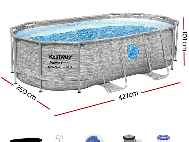 Bestway Swimming Pool 427x250x100cm Steel Frame Above Ground Pools Filter Pump Ladder 7250L
