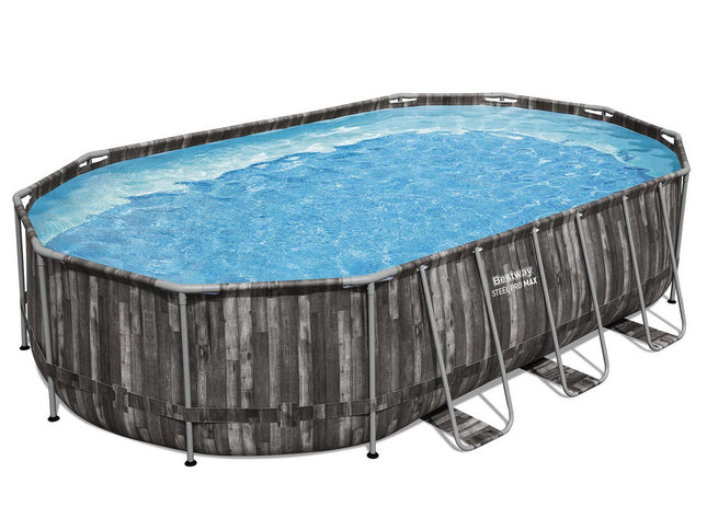 Bestway Swimming Pool Steel Frame Pool Set 6.1x3.66m w/ Filter Pump Ladder Cover