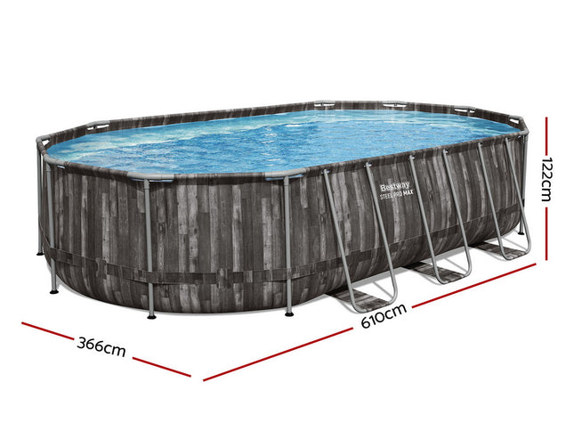 Bestway Swimming Pool Steel Frame Pool Set 6.1x3.66m w/ Filter Pump Ladder Cover