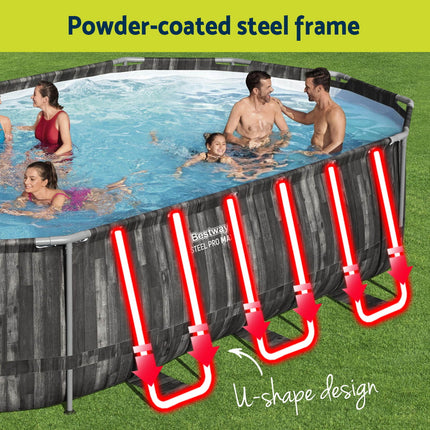 Bestway Swimming Pool Steel Frame Pool Set 6.1x3.66m w/ Filter Pump Ladder Cover