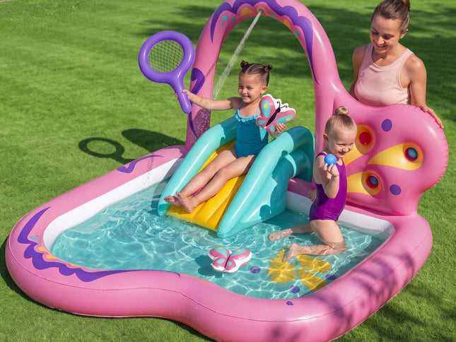 Bestway Inflatable Butterfly Kids Play Pool Park with Slide 180cm Pink