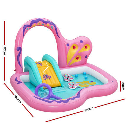 Bestway Inflatable Butterfly Kids Play Pool Park with Slide 180cm Pink