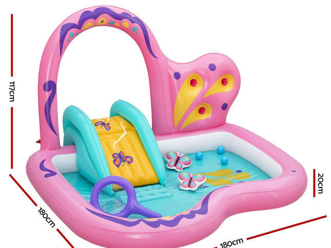 Bestway Inflatable Butterfly Kids Play Pool Park with Slide 180cm Pink