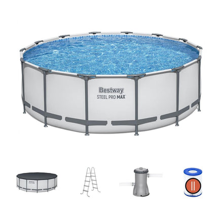 Bestway Swimming Pool 427x427x122cm Steel Frame Above Ground Pools Round Filter Pump Ladder