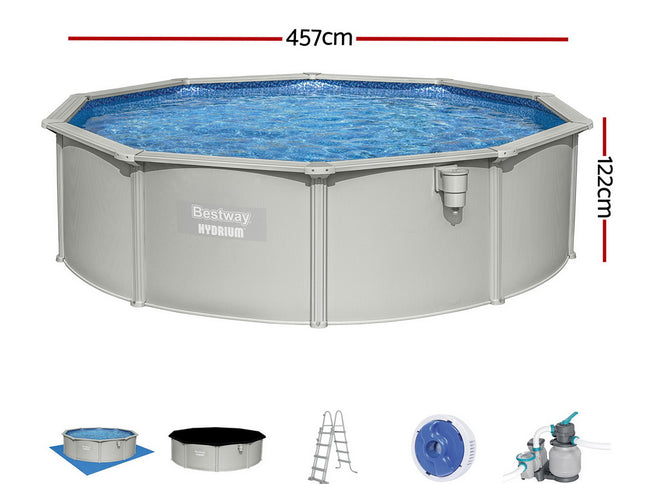 Bestway Swimming Pool Steel Frame Round Pool Set 457cm w/ Filter Ladder 17430L