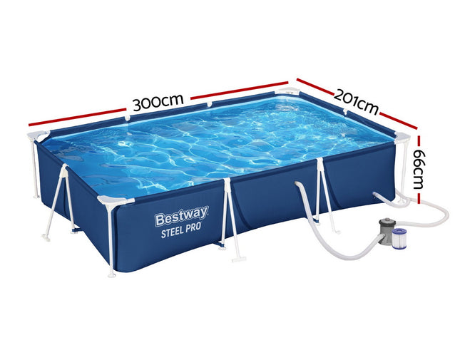 Bestway Swimming Pool 300x201x66cm Steel Frame Above Ground Pools w/ Filter Pump 3300L