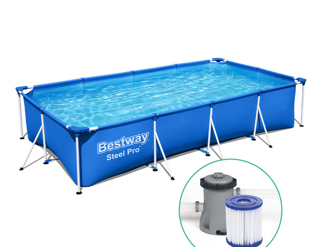 Bestway Swimming Pool 400x211x81cm Steel Frame Above Ground Pools w/ Filter Pump 5700L
