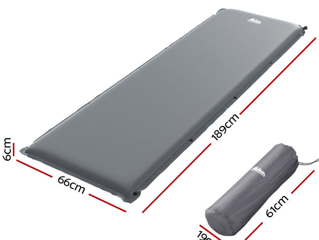 Weisshorn Self Inflating Mattress Camping Sleeping Mat Air Bed Pad Single Grey