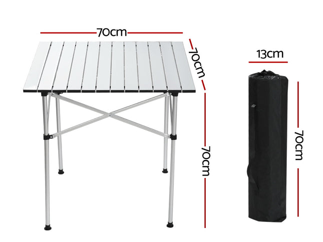 Weisshorn Folding Camping Table 70CM Roll Up Outdoor Picnic BBQ Aluminium Desk