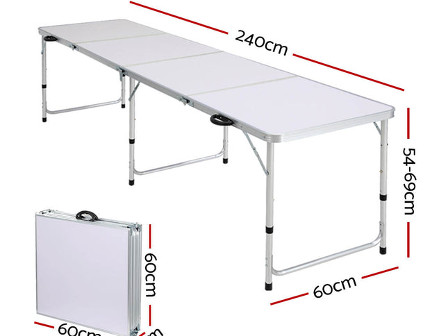 Weisshorn Folding Camping Table 240CM Portable Outdoor Picnic BBQ Aluminium Desk