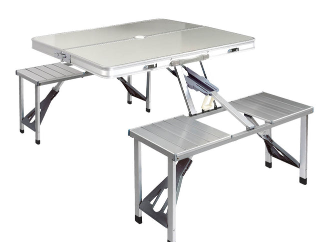 Weisshorn Folding Camping Table Outdoor Picnic BBQ With 2 Bench Chairs Set