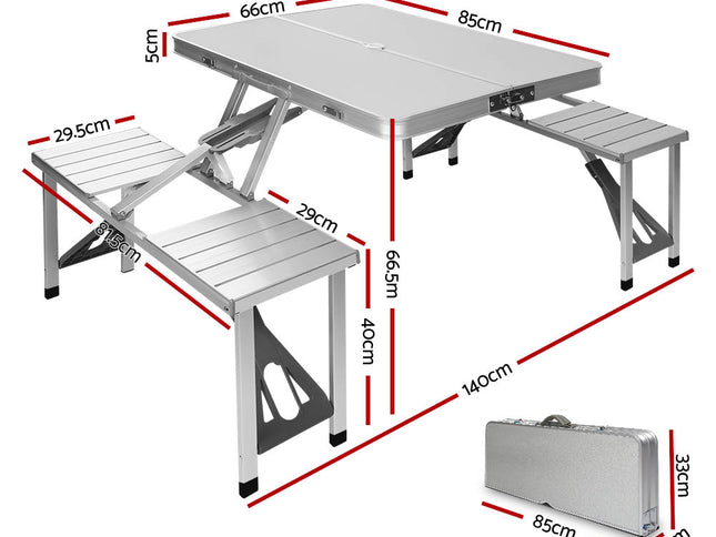 Weisshorn Folding Camping Table Outdoor Picnic BBQ With 2 Bench Chairs Set