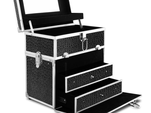 Embellir Portable Cosmetic Beauty Makeup Carry Case with Mirror - Crocodile Black