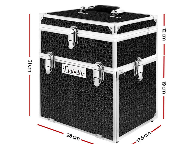 Embellir Portable Cosmetic Beauty Makeup Carry Case with Mirror - Crocodile Black