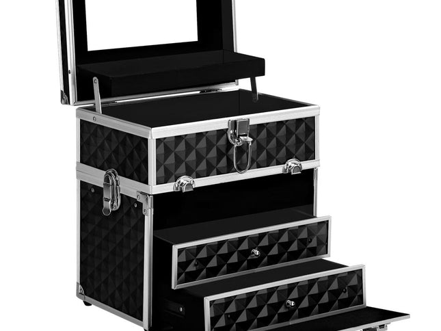 Embellir Portable Cosmetic Beauty Makeup Carry Case with Mirror - Diamond Black