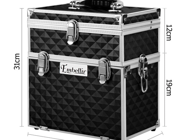 Embellir Portable Cosmetic Beauty Makeup Carry Case with Mirror - Diamond Black